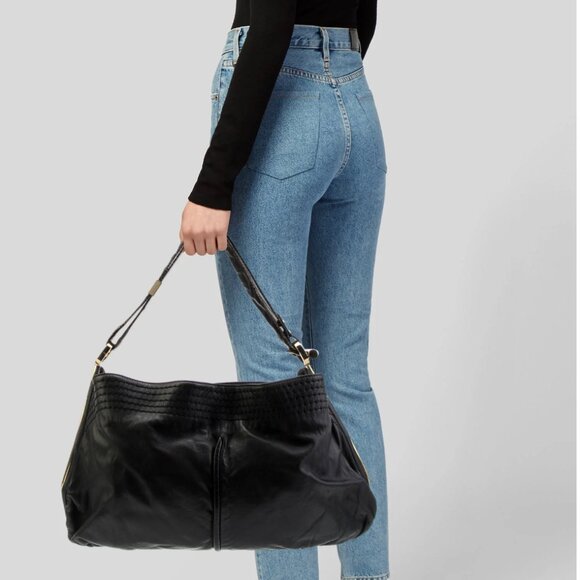 Jimmy Choo Handbags - Jimmy Choo Black Leather Shoulder Hobo Bag with Gold Hardware
